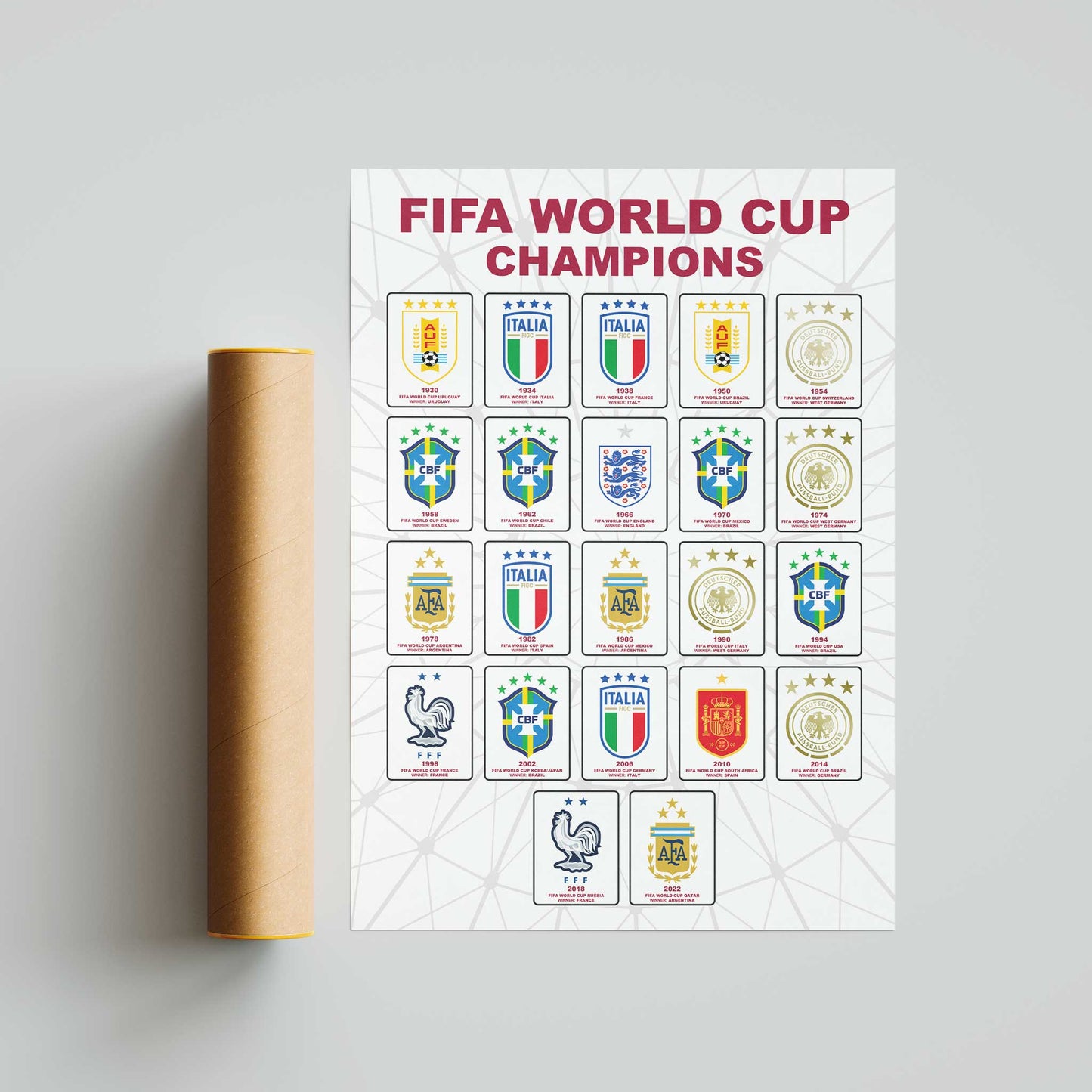 World Cup Champions Football Poster - All World Cup Winners From 1930 to 2026