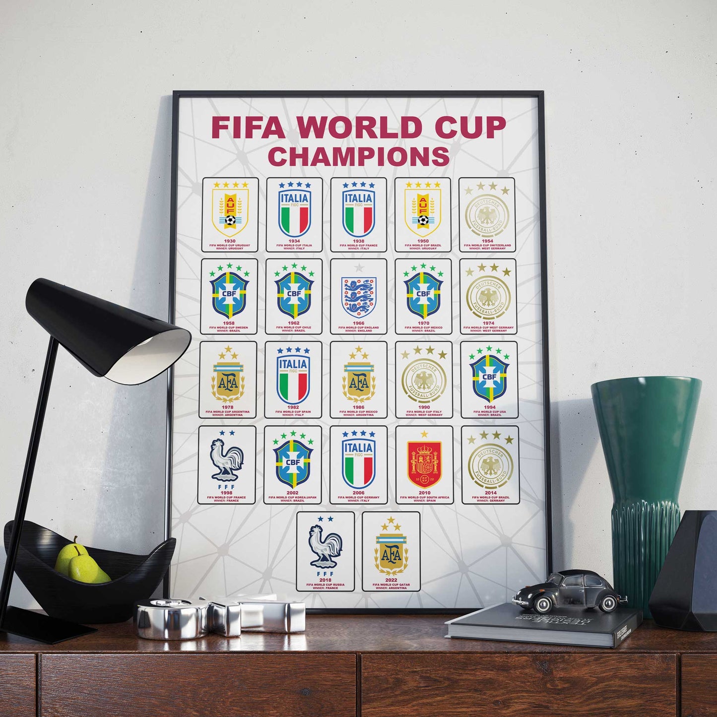 World Cup Champions Football Poster - All World Cup Winners From 1930 to 2026